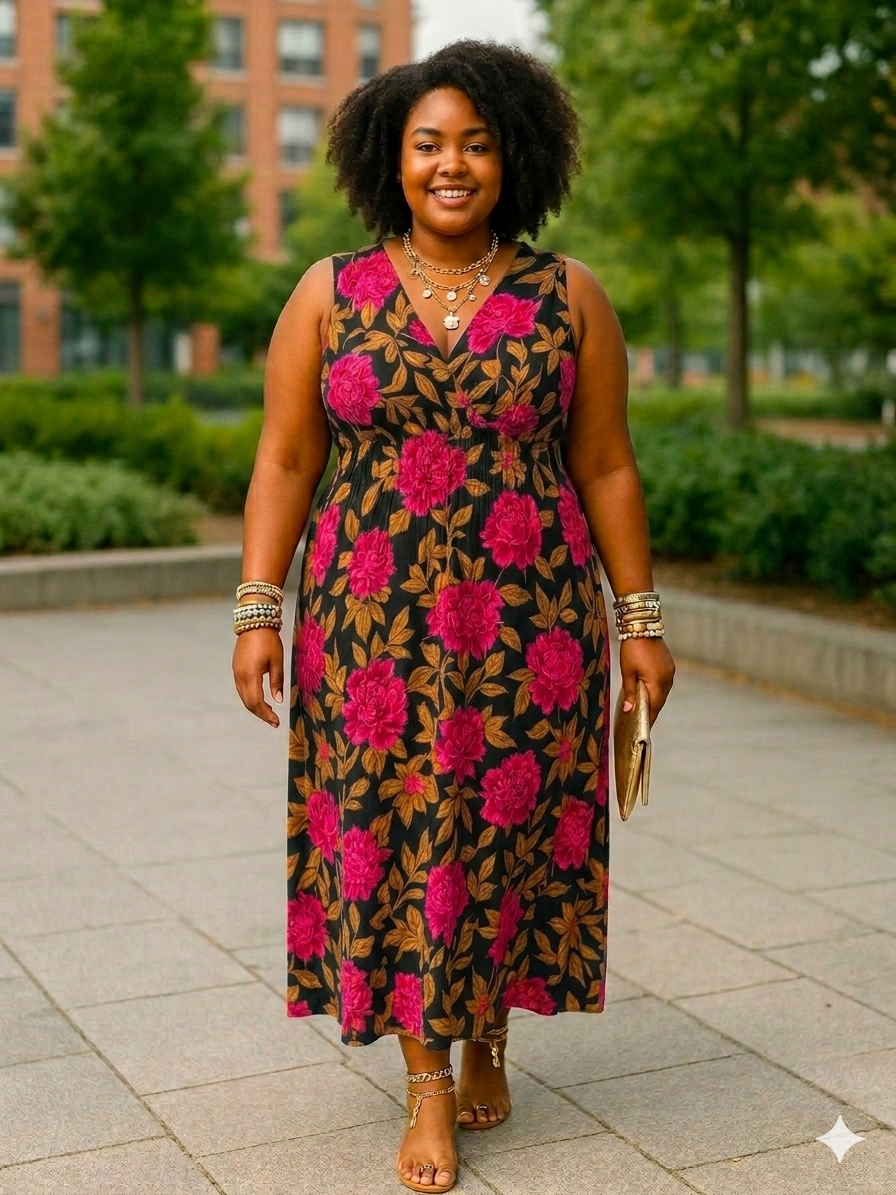 Vestido Floral Plus Size – Elegante y Cómodo | 2XL