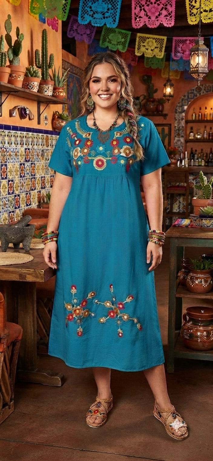 Floral Midi Dress | Elegant Mexican Style