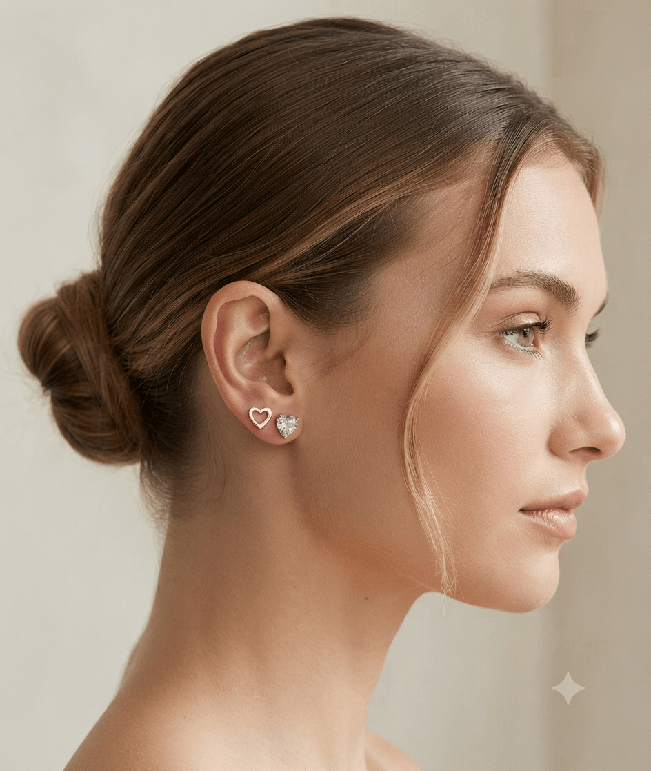 2-Piece Heart & Zirconia Stainless Steel Earring Set for Women - Angelique Boutique