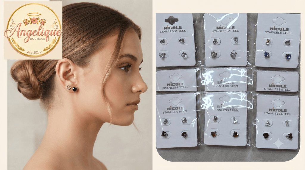 2-Piece Heart & Zirconia Stainless Steel Earring Set for Women - Angelique Boutique