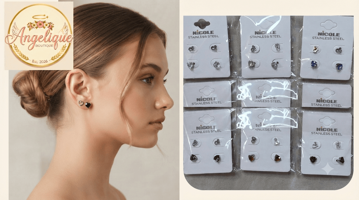 2-Piece Heart & Zirconia Stainless Steel Earring Set for Women - Angelique Boutique