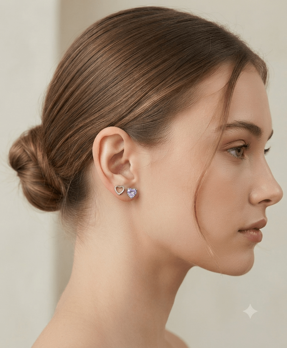 2-Piece Heart & Zirconia Stainless Steel Earring Set for Women - Angelique Boutique
