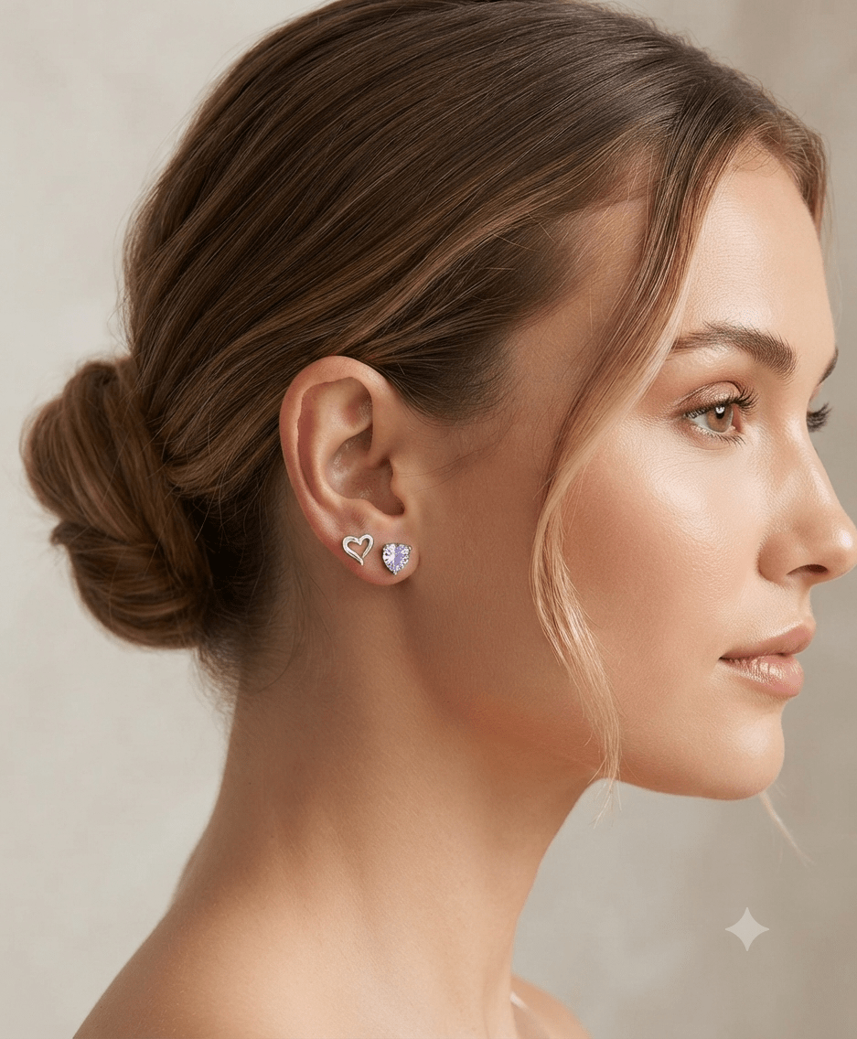 2-Piece Heart & Zirconia Stainless Steel Earring Set for Women - Angelique Boutique