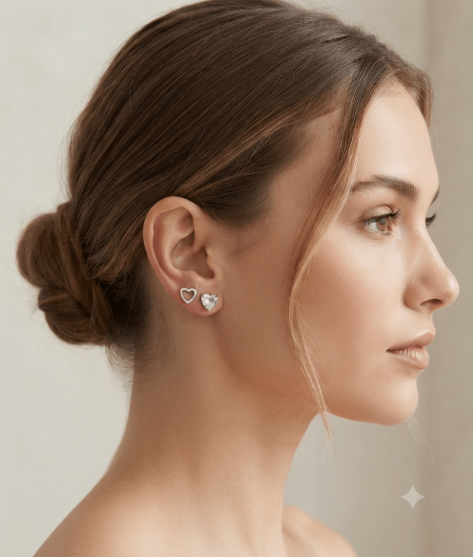 2-Piece Heart & Zirconia Stainless Steel Earring Set for Women - Angelique Boutique