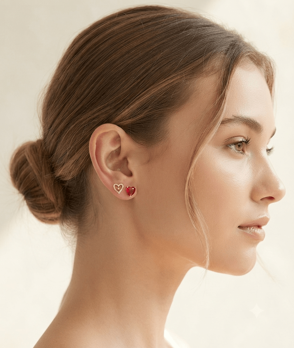 2-Piece Heart & Zirconia Stainless Steel Earring Set for Women - Angelique Boutique
