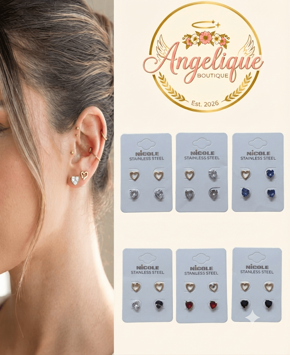 2-Piece Heart & Zirconia Stainless Steel Earring Set for Women - Angelique Boutique