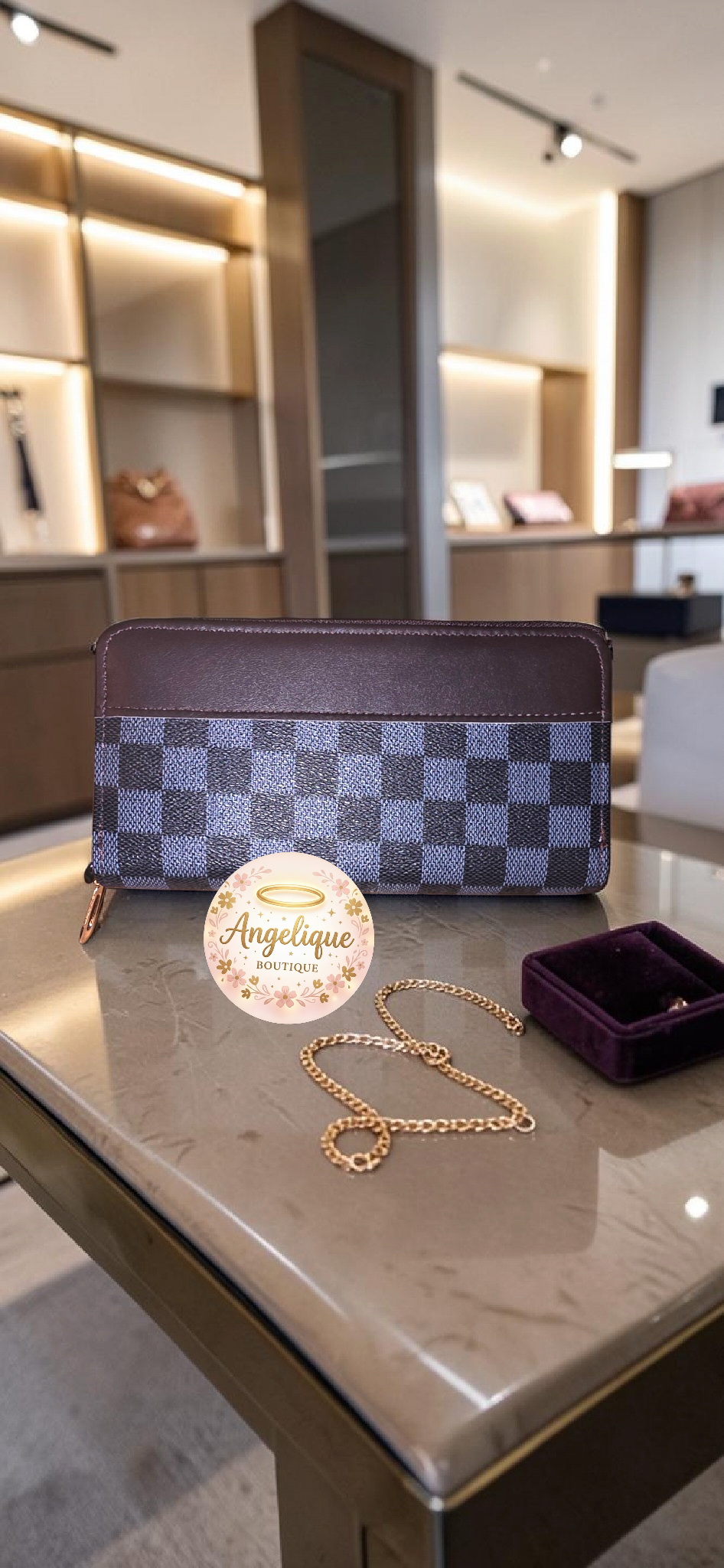 Wallet Espaciosa Estampado Cuadros 👜 | Cuero Sintético Premium | Estilo Elegante