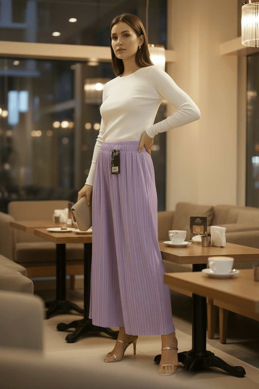 Striped Palazzo Pants | One Size | Green, Cherry Pink, Purple, Khaki, Blue & Black