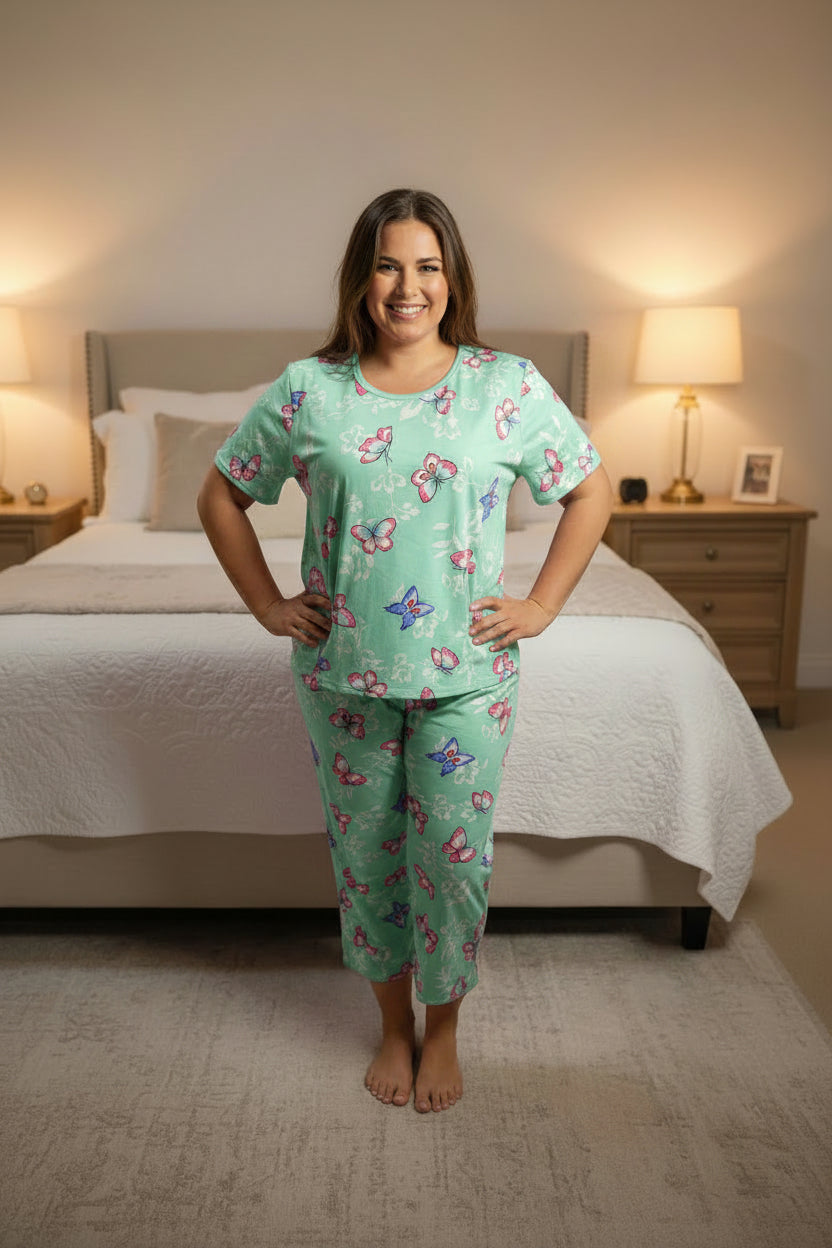 Pijama Dos Piezas con Estampado de Mariposas 🦋 | Pantalón Largo