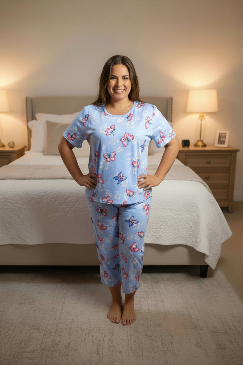Pijama Dos Piezas con Estampado de Mariposas 🦋 | Pantalón Largo