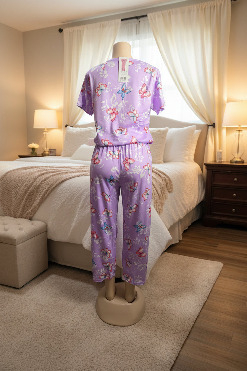 Pijama Dos Piezas con Estampado de Mariposas 🦋 | Pantalón Largo