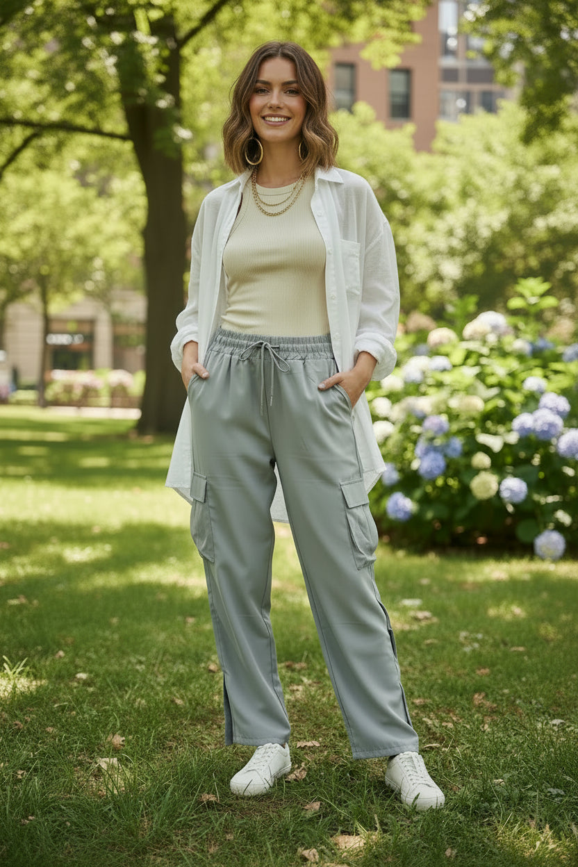 Pantalón Cargo con Bolsillos Laterales 🧳 | Cintura Elástica y Cinta Ajustable | Tallas P-M y G-XG