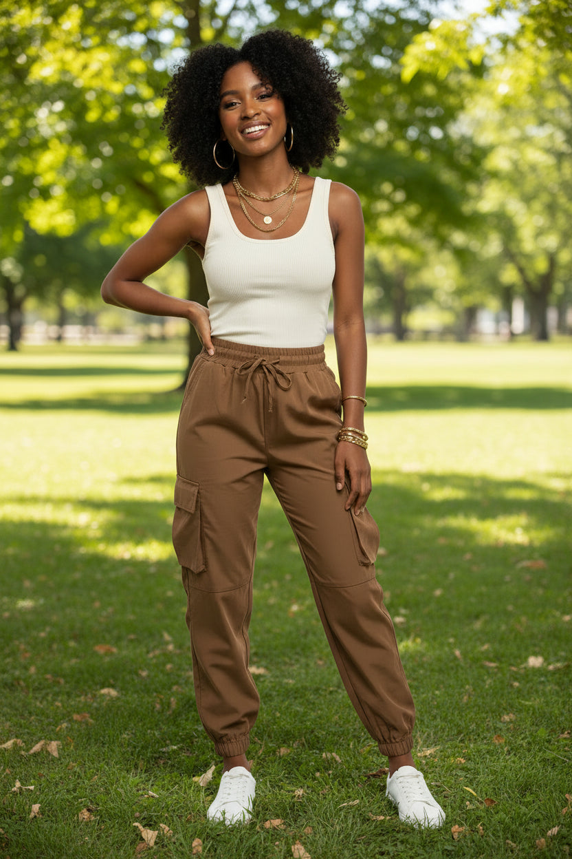 Pantalón Cargo con Bolsillos Laterales 🧳 | Cintura Elástica y Cinta Ajustable | Tallas P-M y G-XG