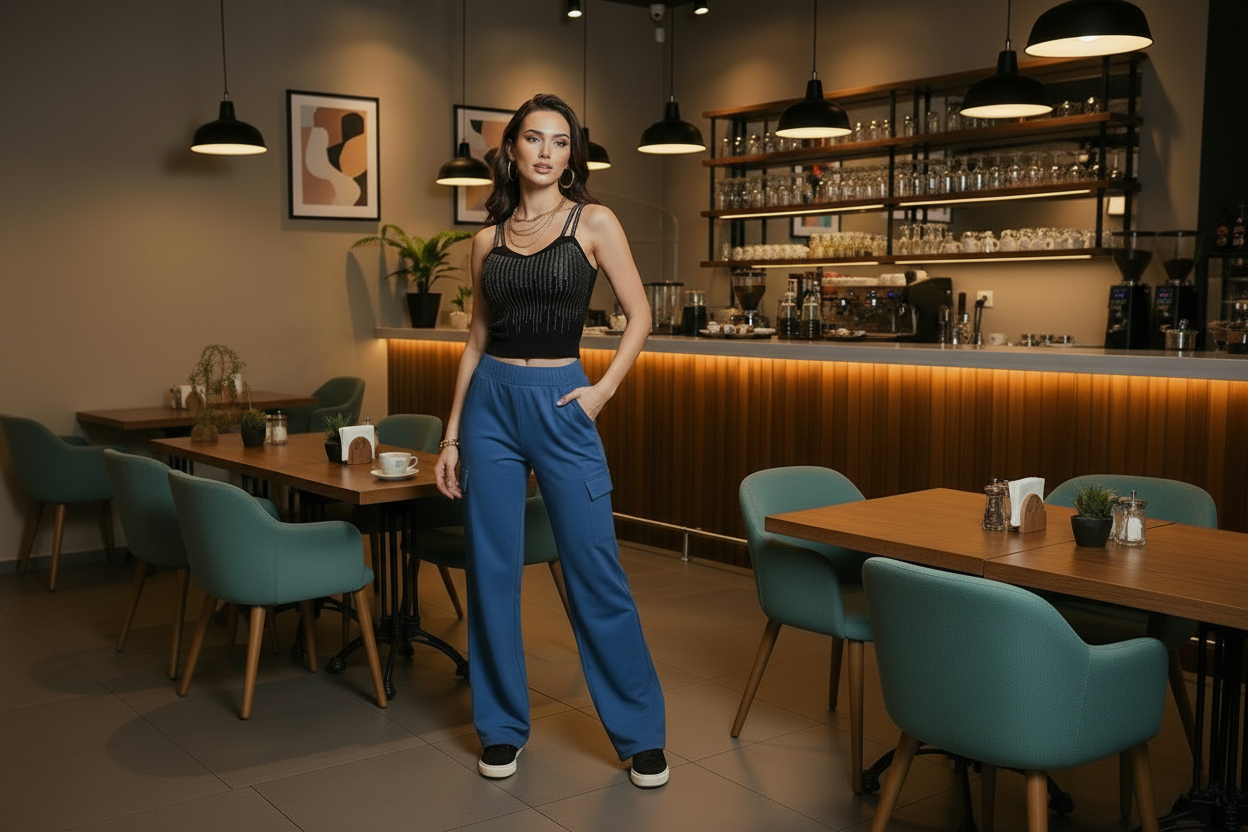 Pantalón Cargo Premium Mujer Cintura Elástica y Bolsillos | Negro Azul Vino Kaki Verde Gris