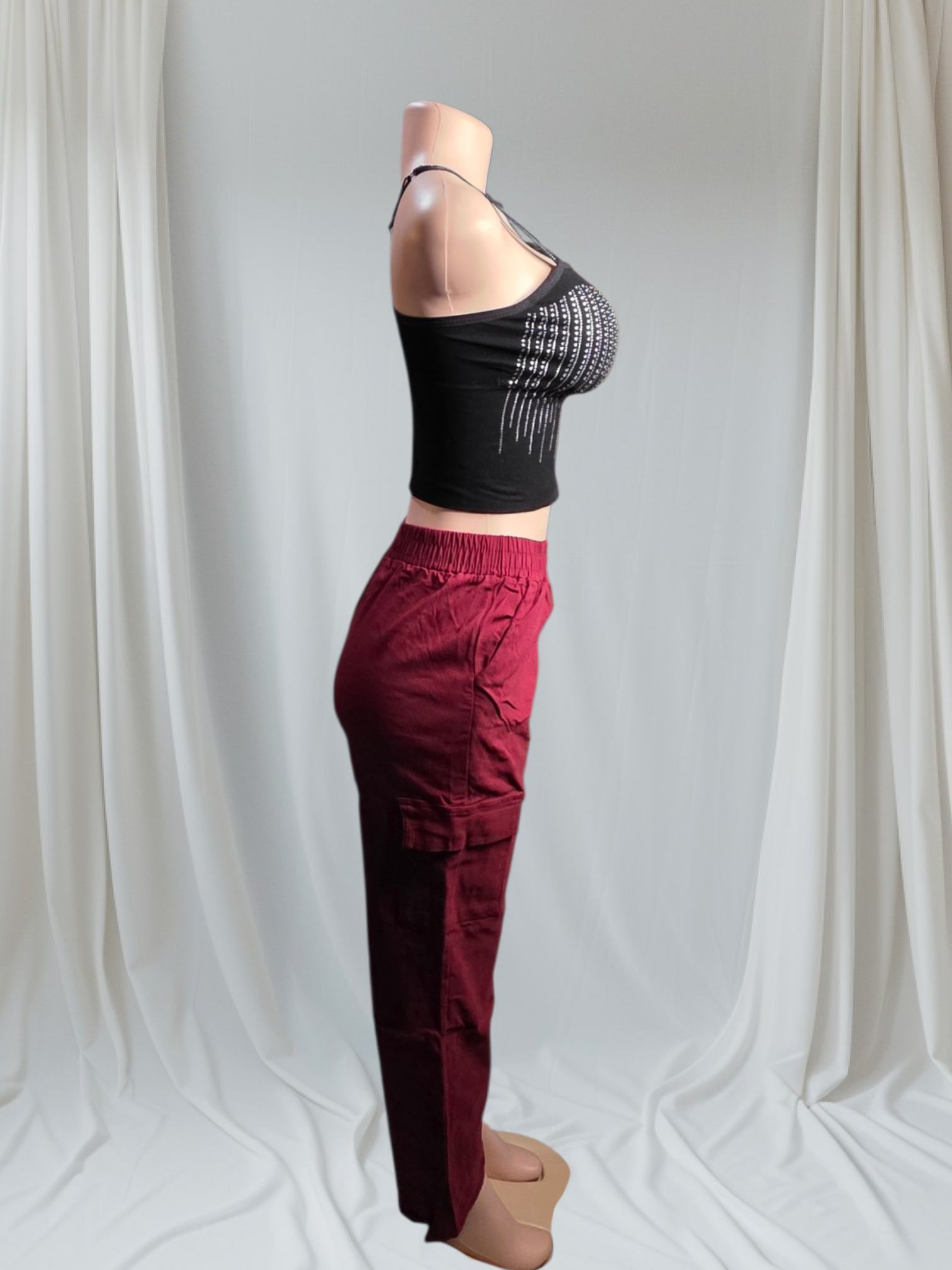 Pantalón Cargo Premium Mujer Cintura Elástica y Bolsillos | Negro Azul Vino Kaki Verde Gris