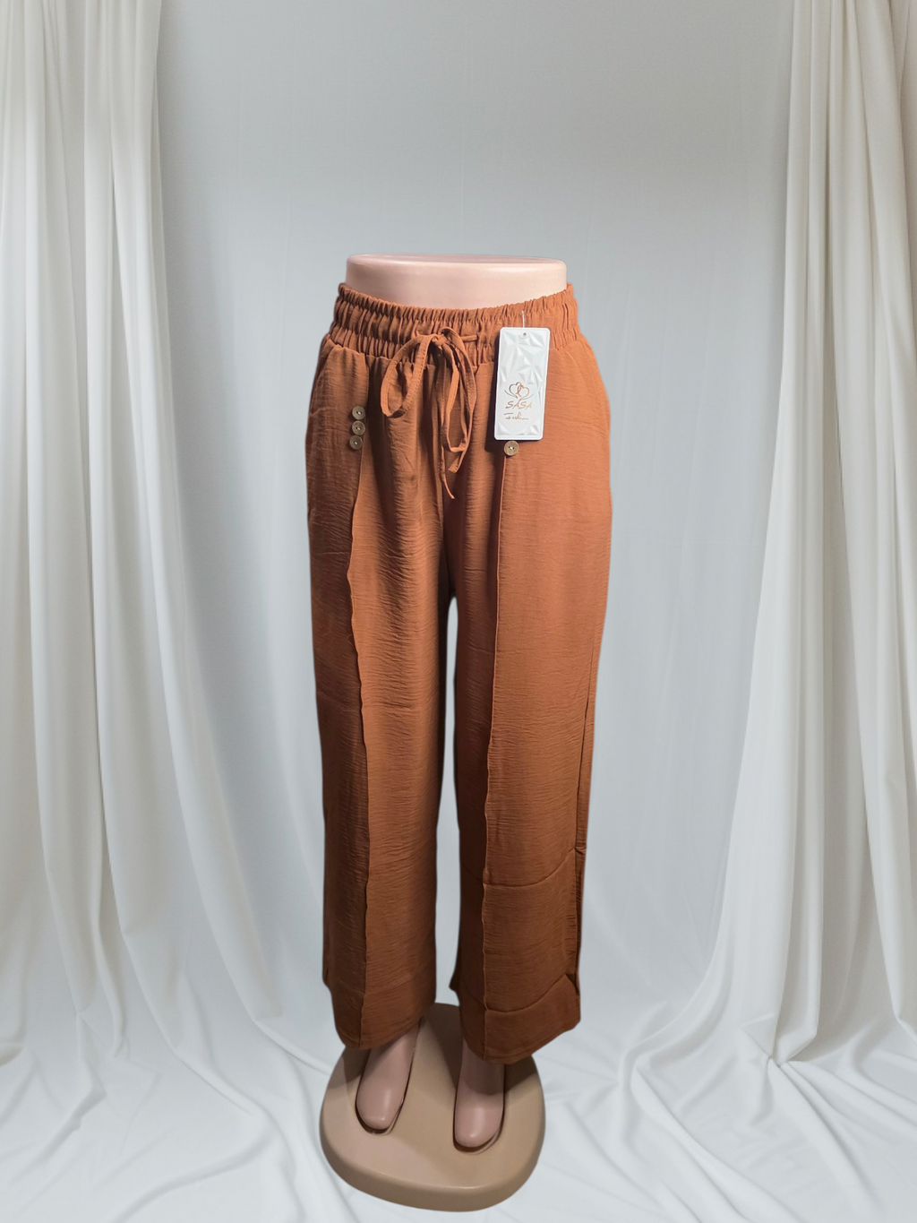 Palazzo Pantaloneta con Elástico, Liga Ajustable y Botones Laterales | Talla Única