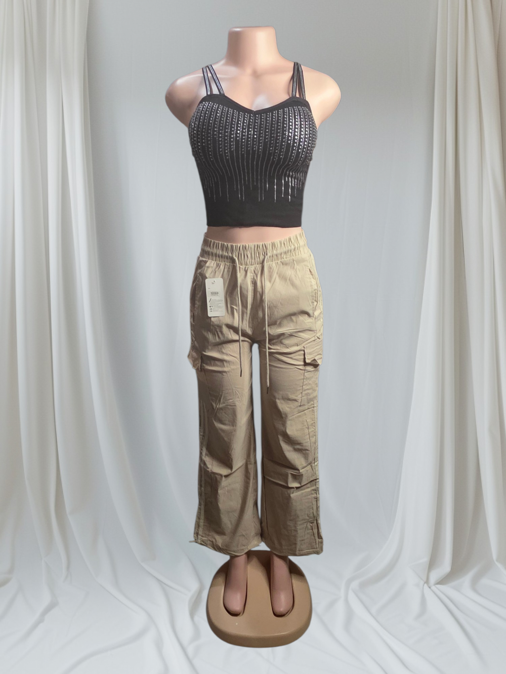Pantalón Cargo de Mujer Cintura Elástica y Bolsillos Laterales | P-M y G-XG