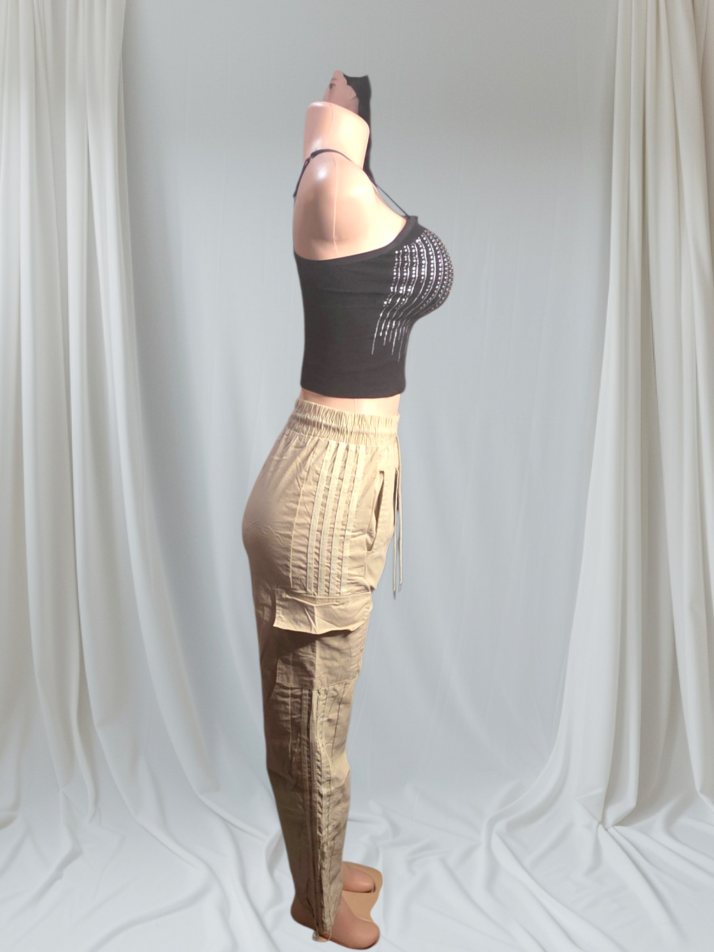 Pantalón Cargo de Mujer Cintura Elástica y Bolsillos Laterales | P-M y G-XG