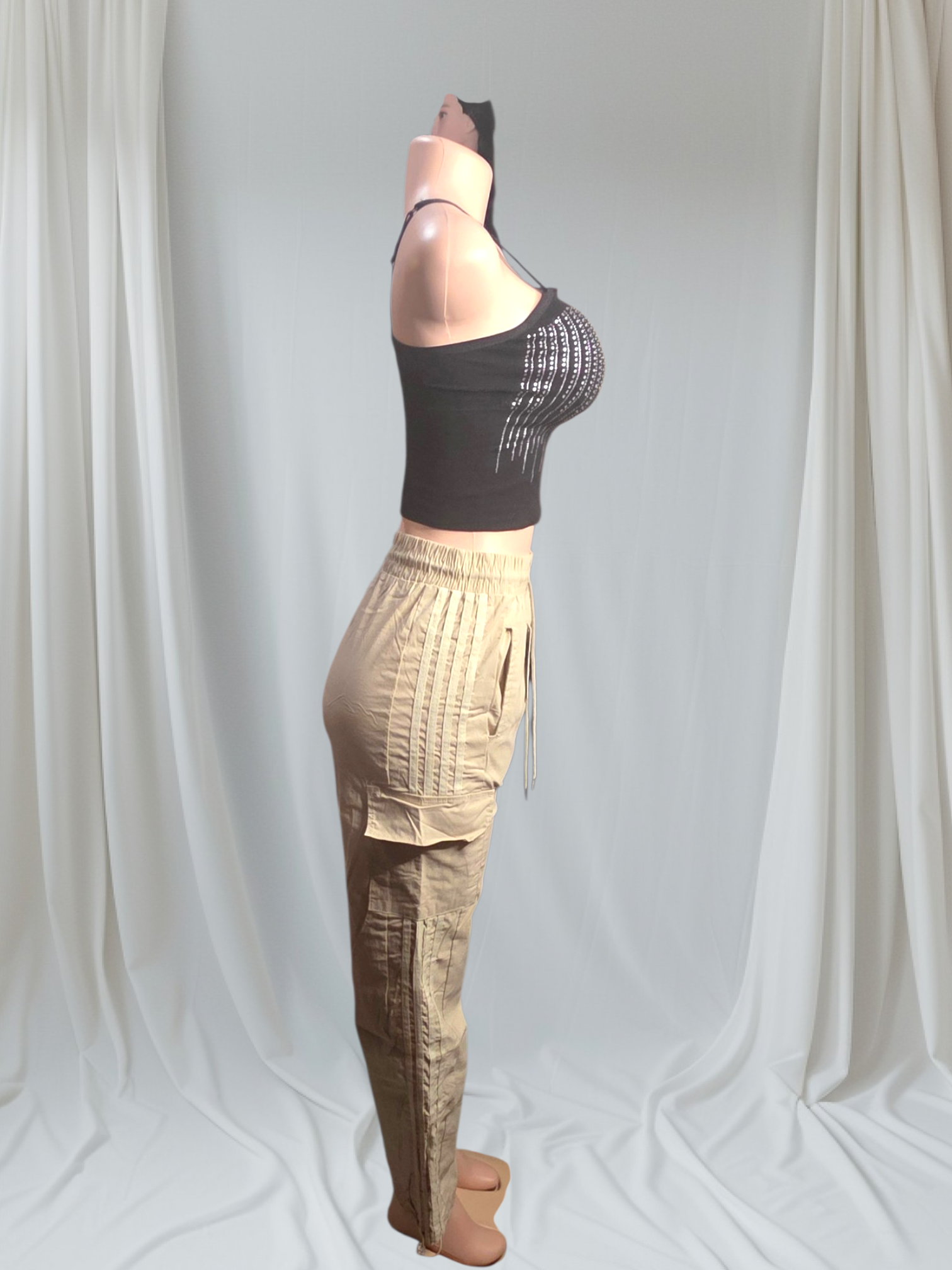 Pantalón Cargo de Mujer Cintura Elástica y Bolsillos Laterales | P-M y G-XG