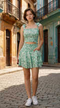 Set Floral de Falda y Blusa