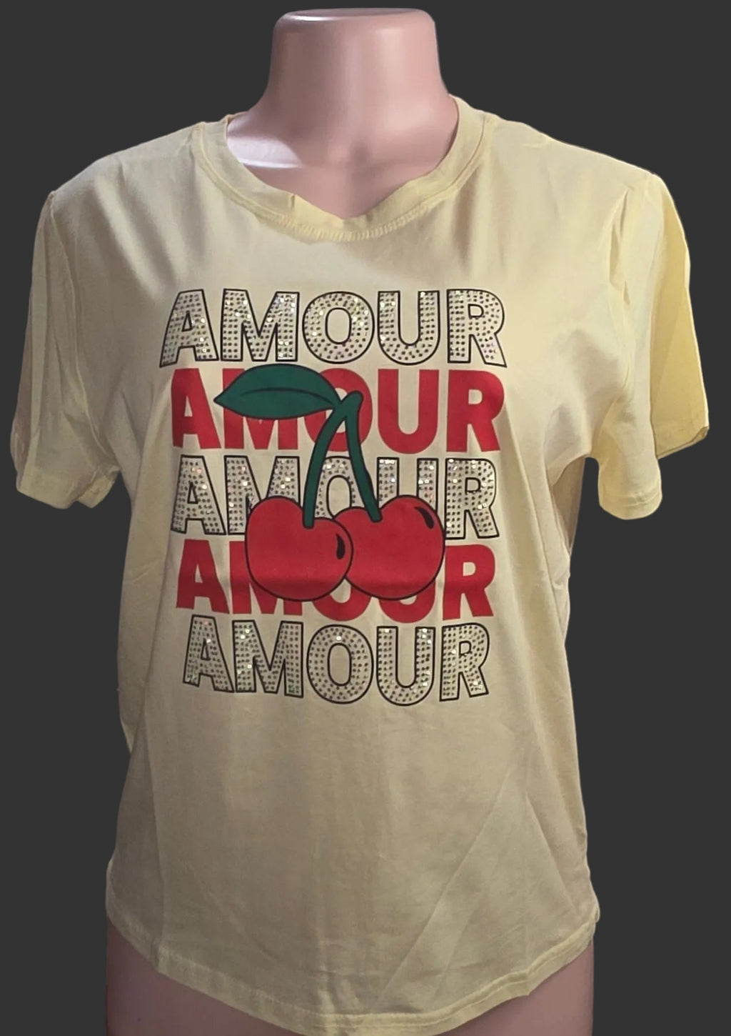 Amour Cherry Rhinestone Glitter T-Shirt for Women - Angelique Boutique