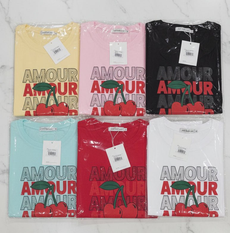 Amour Cherry Rhinestone Glitter T-Shirt for Women - Angelique Boutique