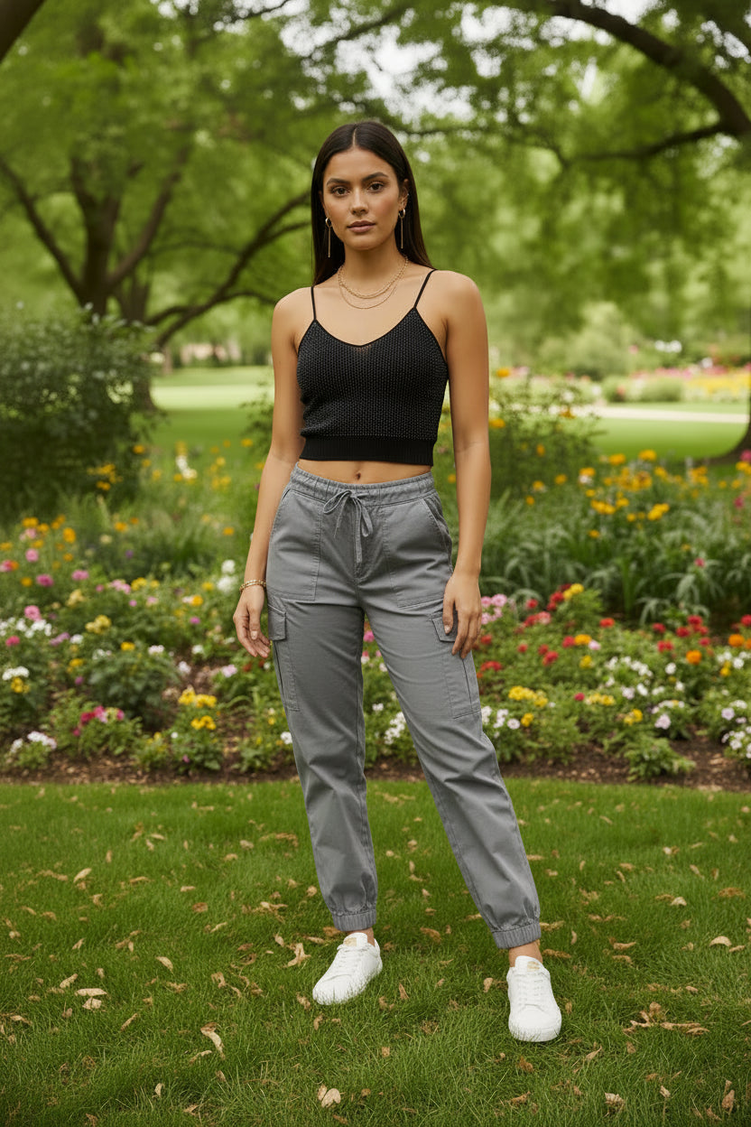 Pantalón Cargo de Mujer Cintura Elástica y Bolsillos Laterales | P-M y G-XG