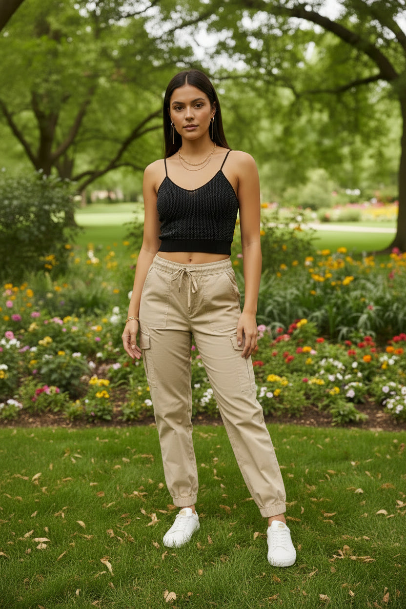 Pantalón Cargo de Mujer Cintura Elástica y Bolsillos Laterales | P-M y G-XG