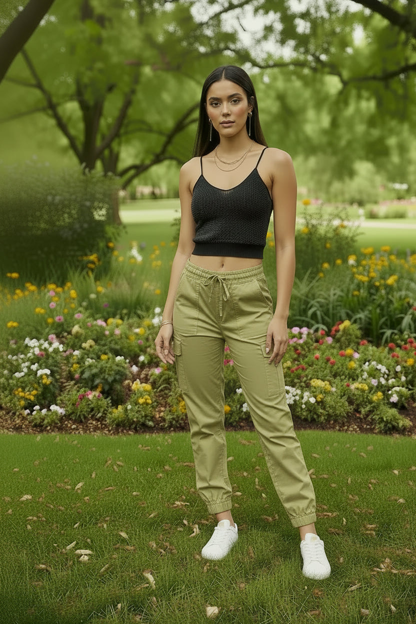 Pantalón Cargo de Mujer Cintura Elástica y Bolsillos Laterales | P-M y G-XG