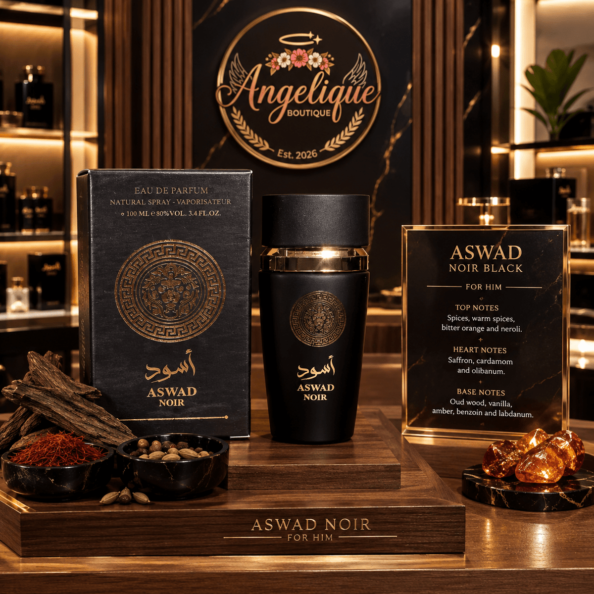 Aswad Noir Arabian Eau de Parfum for Men 100 ml | Oud & Spice - Angelique Boutique