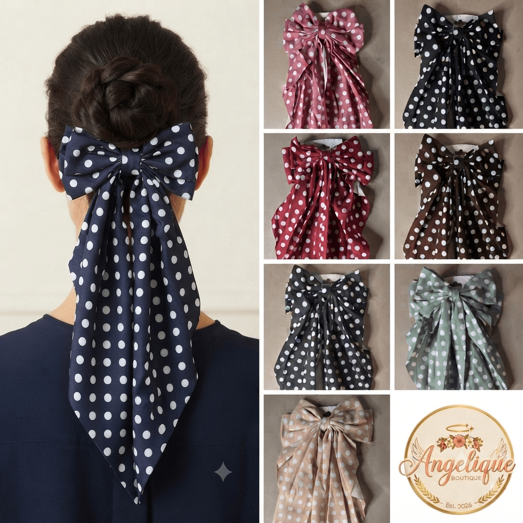 Big Coquette Dot Hair Bow – Oversized Ribbon Hair Accessory - Angelique Boutique