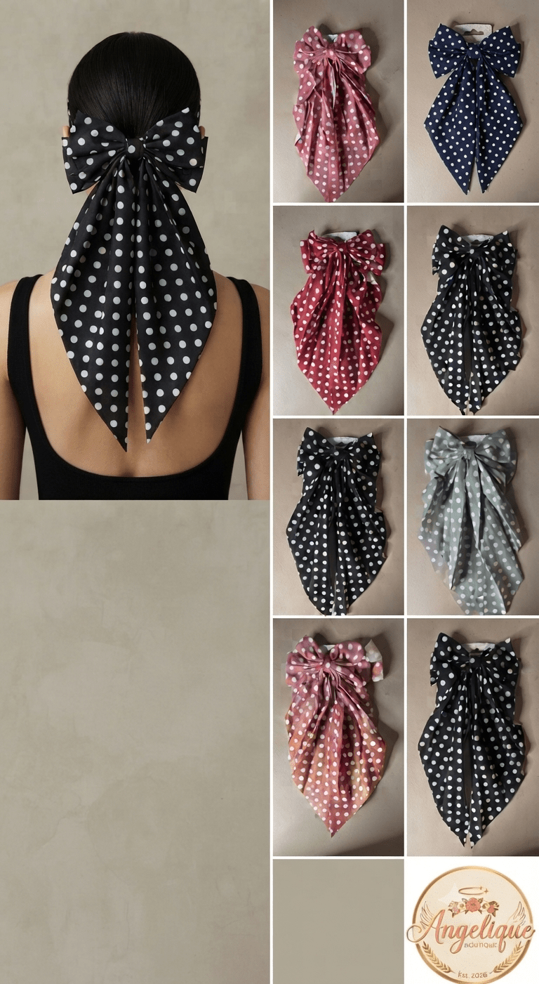 Big Coquette Dot Hair Bow – Oversized Ribbon Hair Accessory - Angelique Boutique