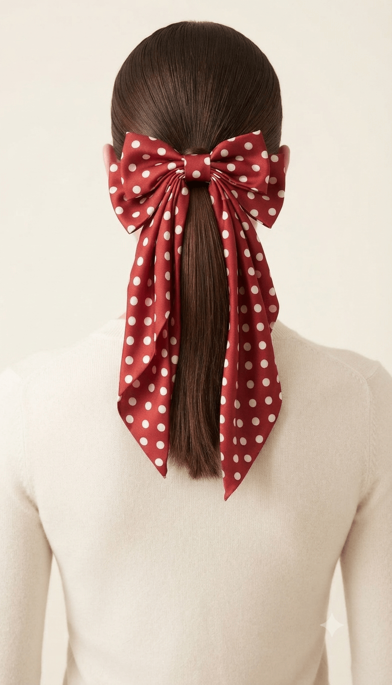 Big Coquette Dot Hair Bow – Oversized Ribbon Hair Accessory - Angelique Boutique