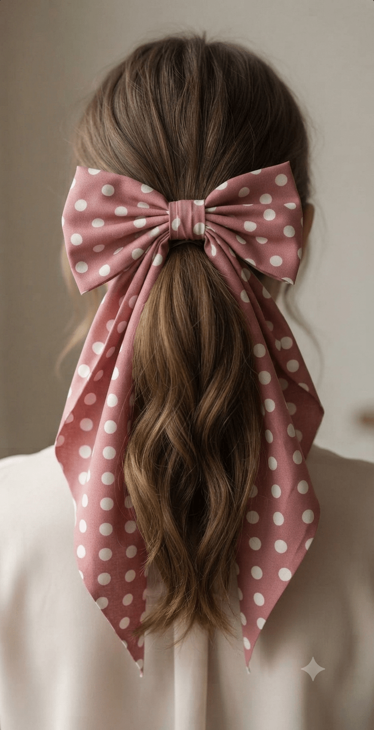 Big Coquette Dot Hair Bow – Oversized Ribbon Hair Accessory - Angelique Boutique