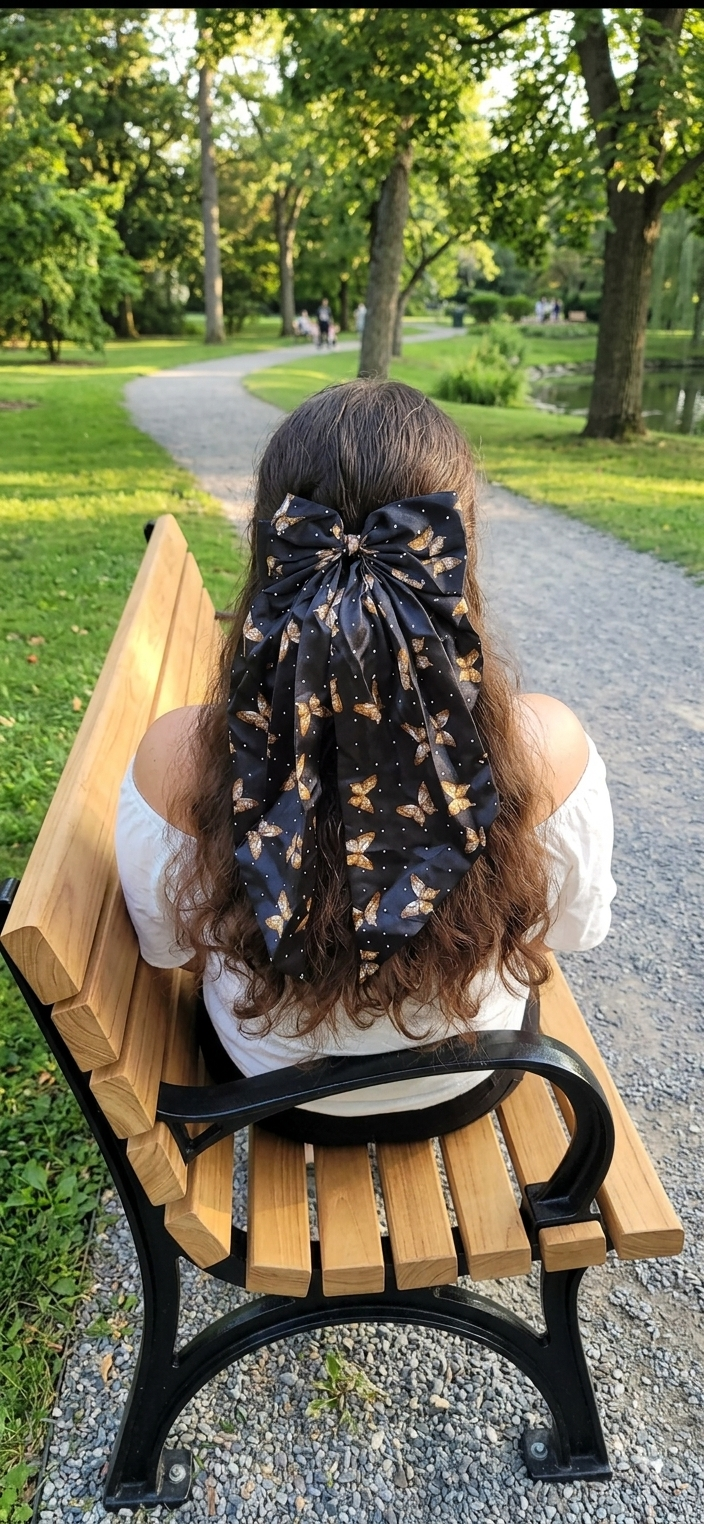 Big Coquette Hair Bow – Butterfly Print & Glitter - Angelique Boutique