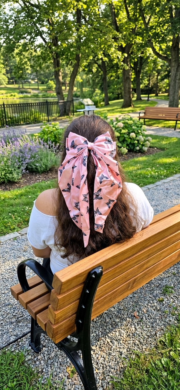 Big Coquette Hair Bow – Butterfly Print & Glitter - Angelique Boutique