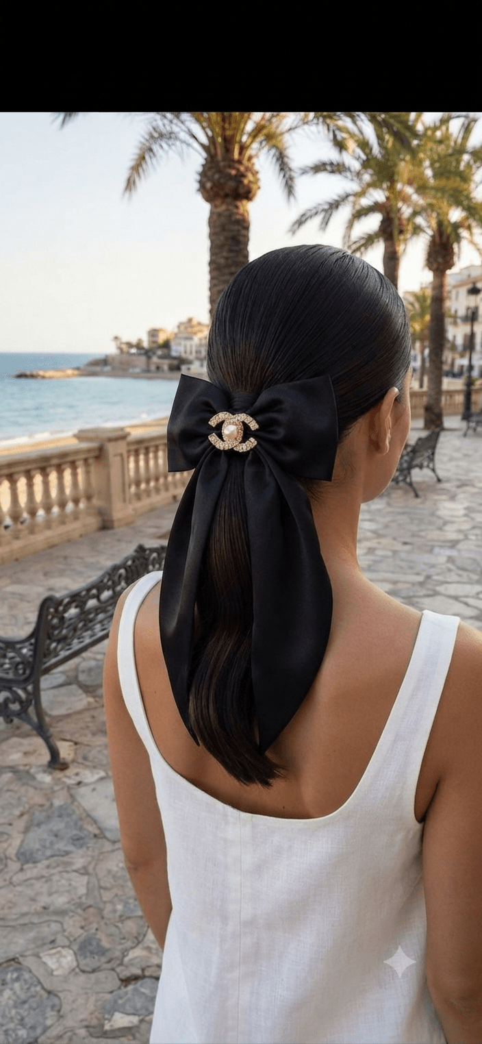 Big Satin Coquette Hair Bow for Women – Pearl Brooch 6 Colors - Angelique Boutique