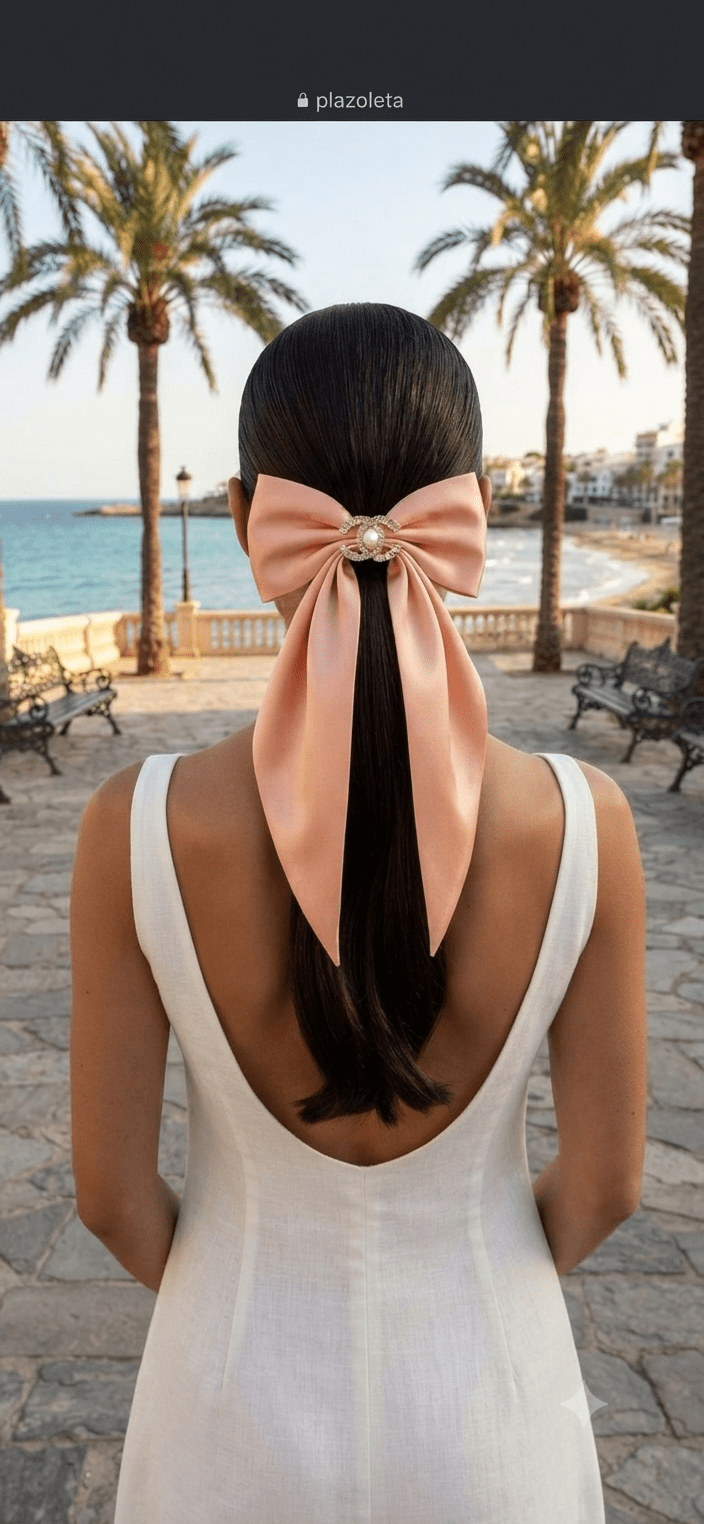 Big Satin Coquette Hair Bow for Women – Pearl Brooch 6 Colors - Angelique Boutique