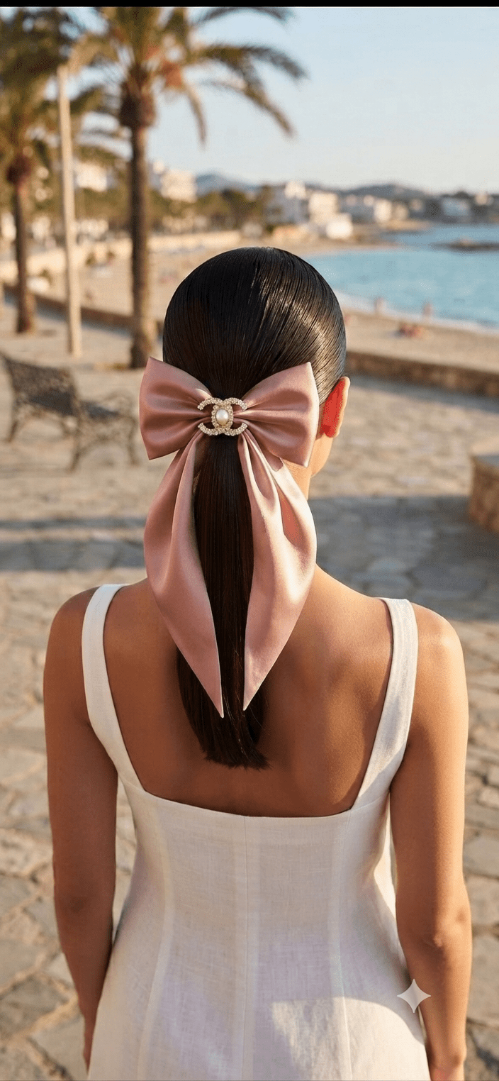 Big Satin Coquette Hair Bow for Women – Pearl Brooch 6 Colors - Angelique Boutique