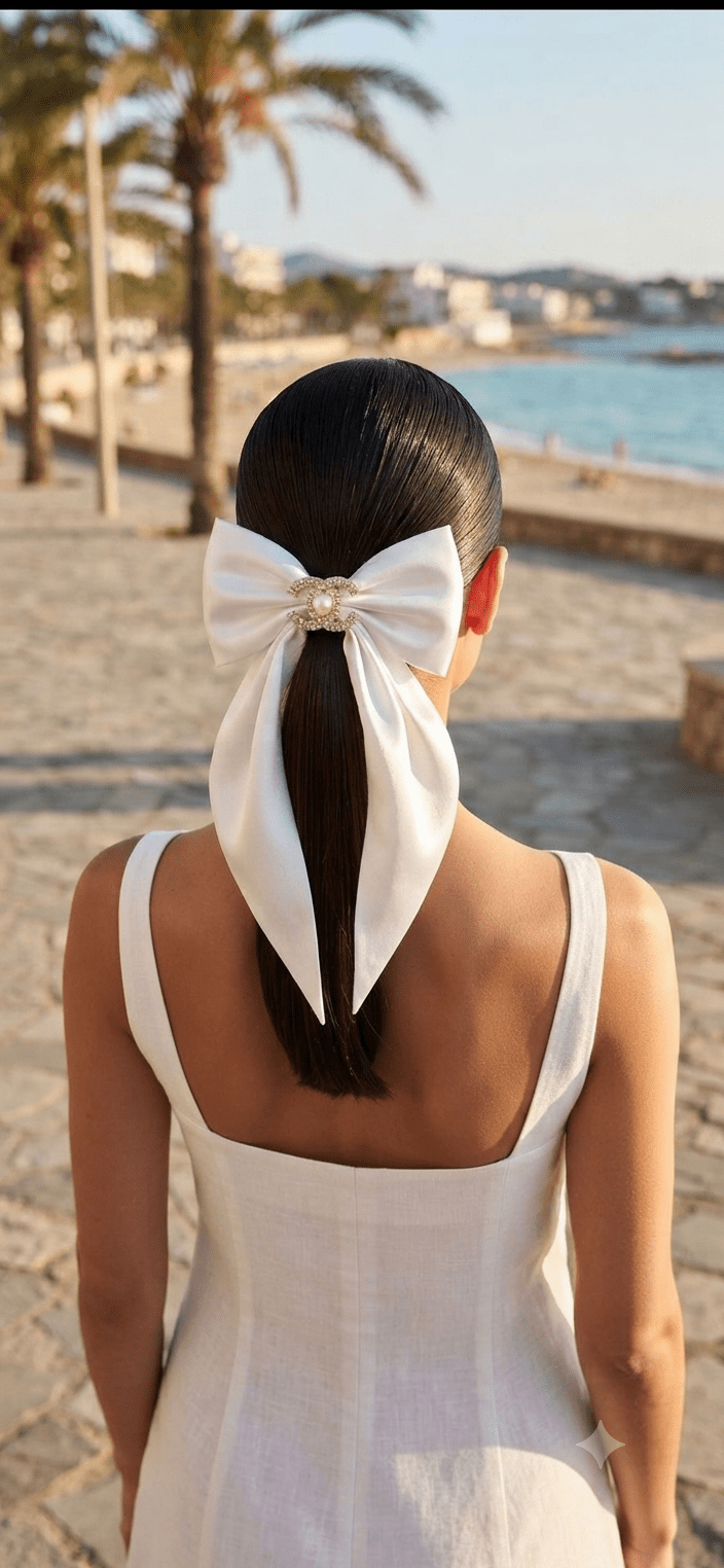 Big Satin Coquette Hair Bow for Women – Pearl Brooch 6 Colors - Angelique Boutique