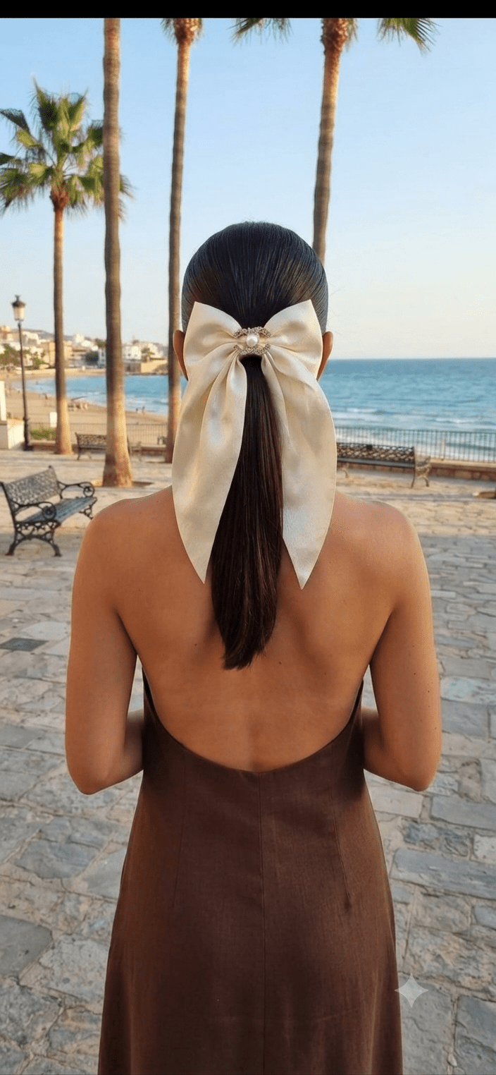 Big Satin Coquette Hair Bow for Women – Pearl Brooch 6 Colors - Angelique Boutique