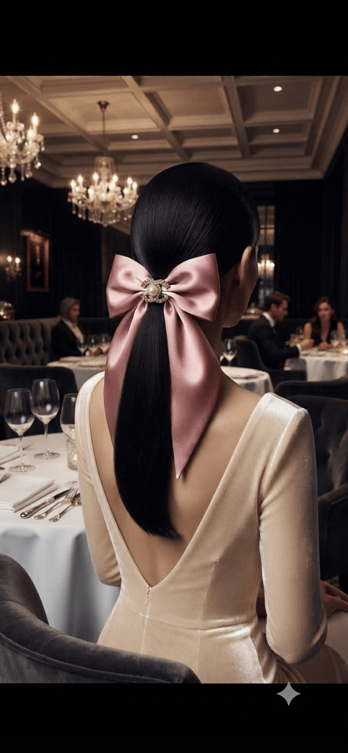 Big Satin Coquette Hair Bow for Women – Pearl Brooch 6 Colors - Angelique Boutique