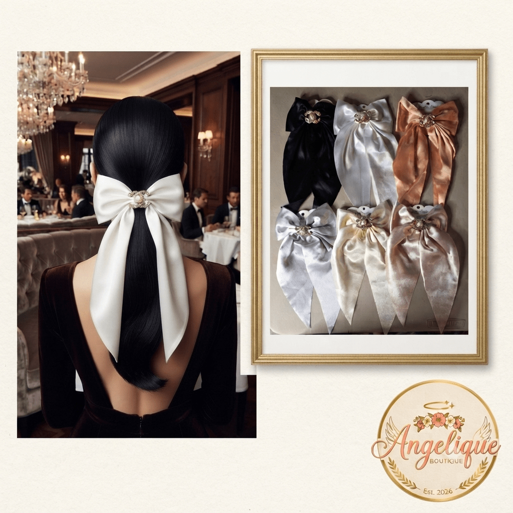Big Satin Coquette Hair Bow for Women – Pearl Brooch 6 Colors - Angelique Boutique