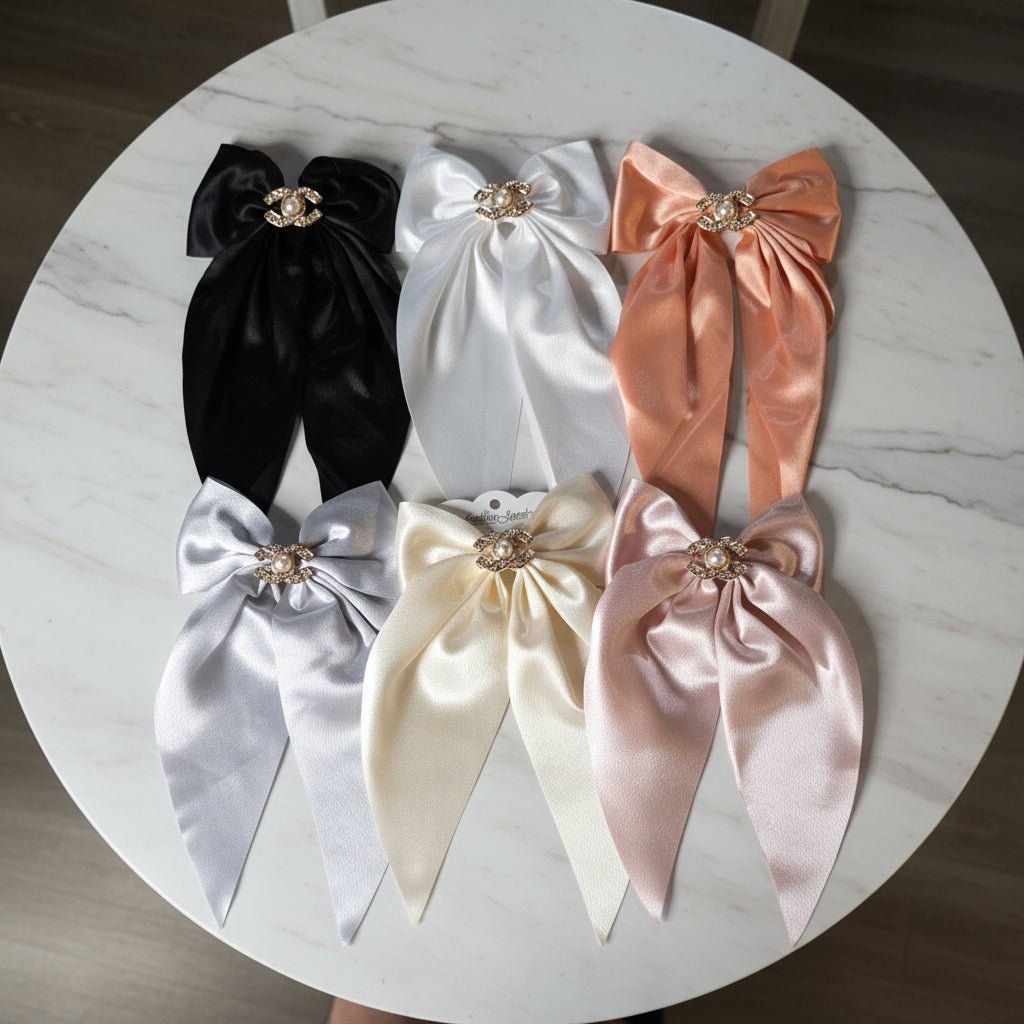 Big Satin Coquette Hair Bow for Women – Pearl Brooch 6 Colors - Angelique Boutique