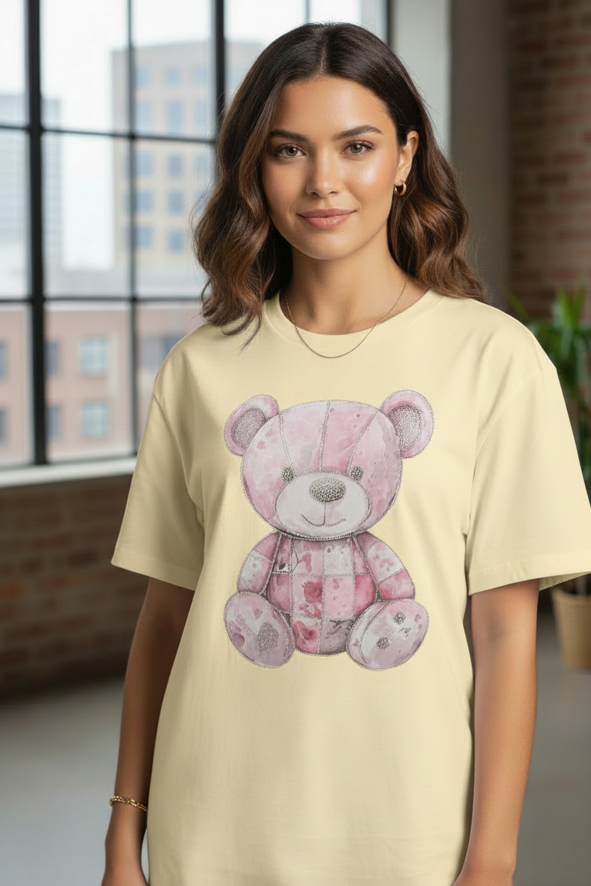 Blusa Manga Corta de Osita con Pedrería y Brillo | Duradera y Glamorosa