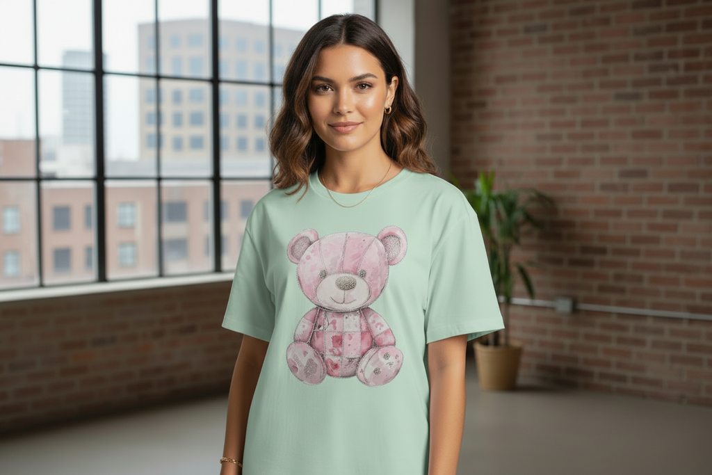Blusa Manga Corta de Osita con Pedrería y Brillo | Duradera y Glamorosa
