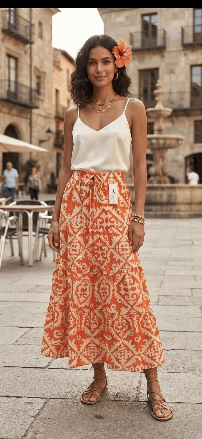 Boho Maxi Skirt Floral Print Beach Summer Women - Angelique Boutique