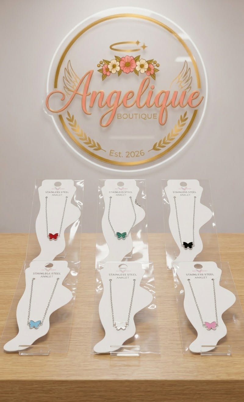 Butterfly Anklet Gold & Silver Stainless Steel – Multi-Color - Angelique Boutique