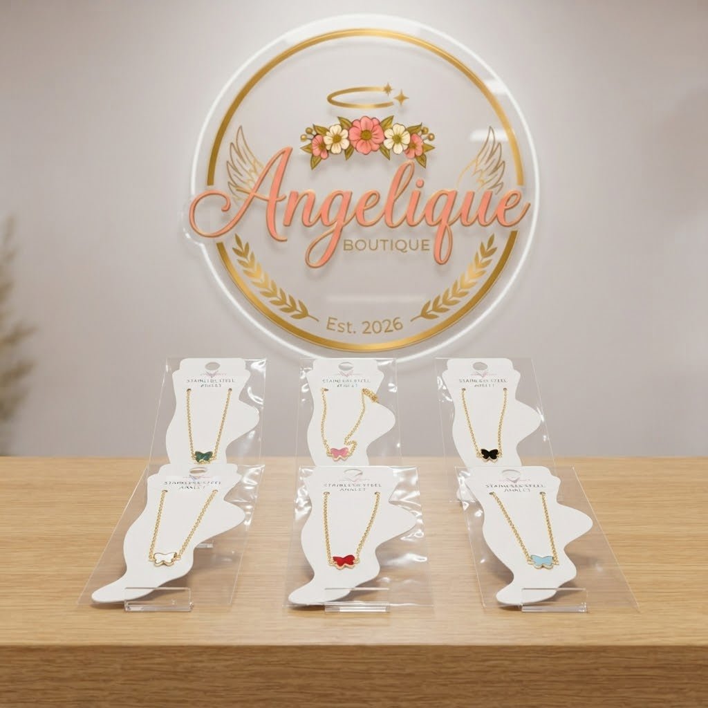 Butterfly Anklet Gold & Silver Stainless Steel – Multi-Color - Angelique Boutique