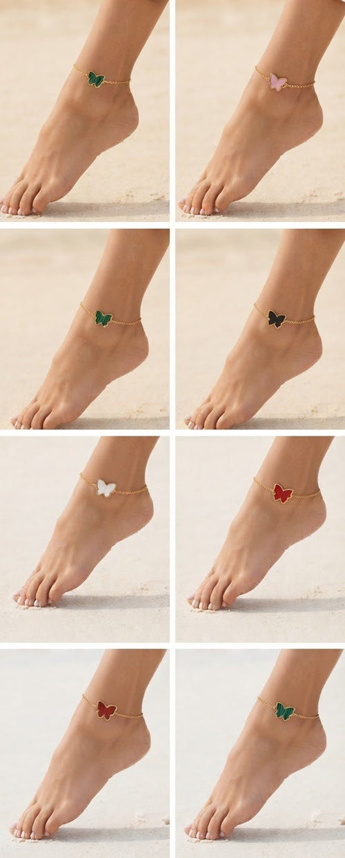 Butterfly Anklet Gold & Silver Stainless Steel – Multi-Color - Angelique Boutique